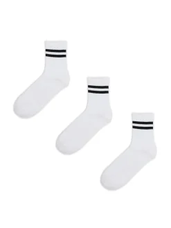 3 pack białych skarpet z czarnymi paskami