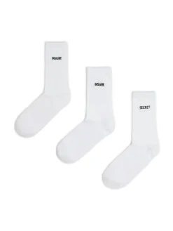 3 pack białych skarpet z haftem