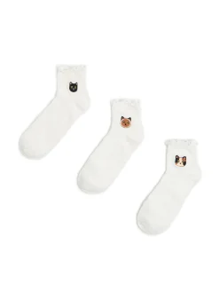3 pack białych skarpet z kotkami