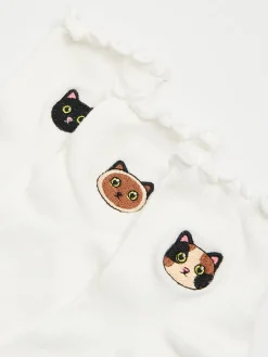 3 pack białych skarpet z kotkami