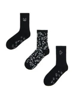 3 pack czarnych skarpet z nadrukami