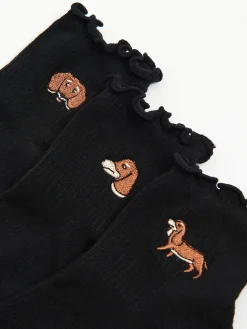 3 pack czarnych skarpet z jamnikami