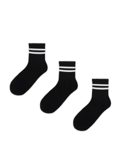 3 pack czarnych skarpet z białymi paskami