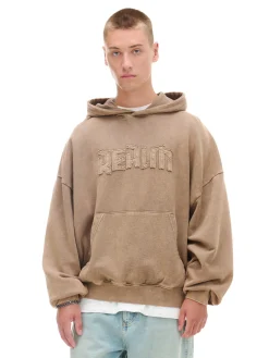 Beżowa bluza hoodie z efektem sprania