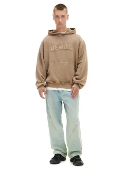 Beżowa bluza hoodie z efektem sprania