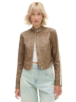 Beżowa kurtka biker