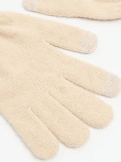 Beżowe dzianinowe rękawiczki