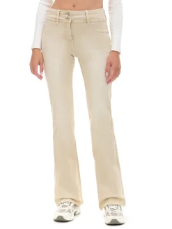 Beżowe spodnie flare z efektem sprania