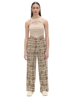 Beżowe spodnie w marmurkową kratę