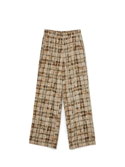 Beżowe spodnie w marmurkową kratę