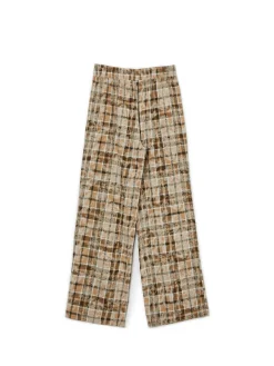 Beżowe spodnie w marmurkową kratę