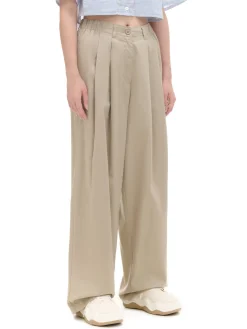 Beżowe spodnie wide leg