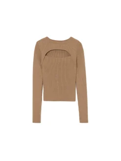 Beżowy sweter z wycięciem z przodu