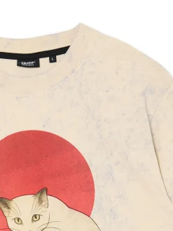 Beżowy t-shirt z kotem