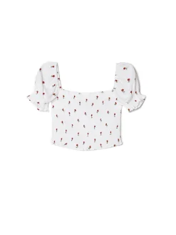 Biała bluzka crop top w kwiaty
