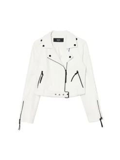 Biała kurtka biker z imitacji skóry