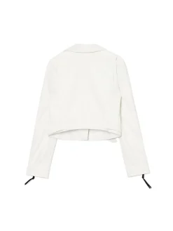 Biała kurtka biker z imitacji skóry