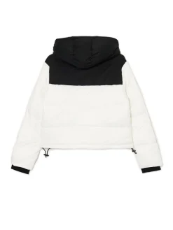 Biała kurtka puffer z czarnym karczkiem