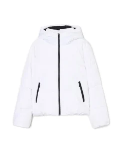 Biała pikowana kurtka z kapturem