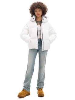 Biała pikowana kurtka z kapturem