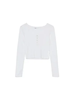 Biała prążkowana bluzka z długim rękawem