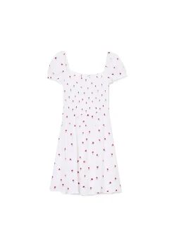 Biała sukienka mini z bufiastymi rękawami