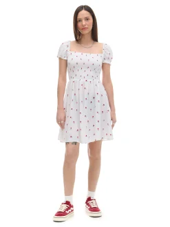 Biała sukienka mini z bufiastymi rękawami