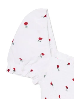 Biała sukienka mini z bufiastymi rękawami