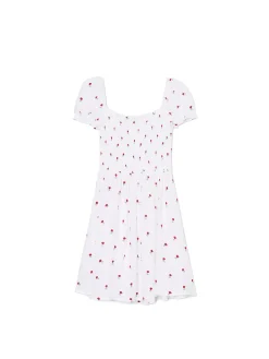 Biała sukienka mini z bufiastymi rękawami