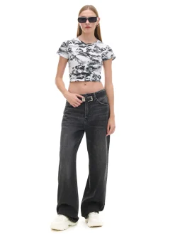 Biało-czarna koszulka z motywem ust