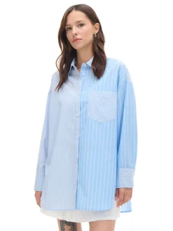 Błękitna koszula oversize w pionowe paski