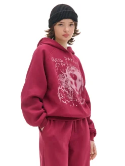 Bordowa bluza z kapturem i nadrukiem