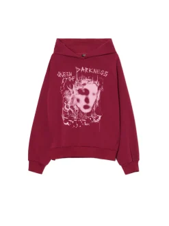 Bordowa bluza z kapturem i nadrukiem