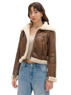 Brązowa kurtka biker z kożuchem