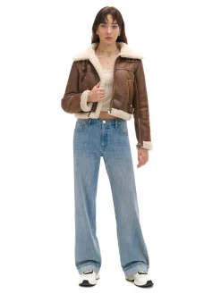 Brązowa kurtka biker z kożuchem