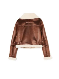 Brązowa kurtka biker z kożuchem