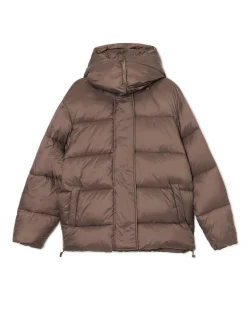 Brązowa pikowana kurtka z kapturem