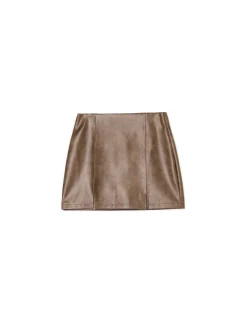 Brązowa spódniczka mini z imitacji skóry