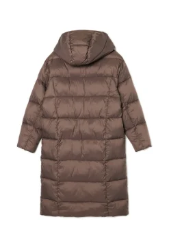 Brązowy pikowany płaszcz z kapturem
