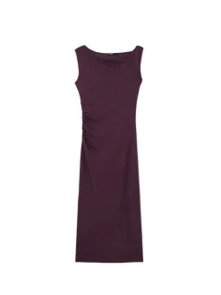 Burgundowa sukienka maxi z marszczeniem