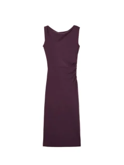 Burgundowa sukienka maxi z marszczeniem