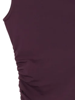 Burgundowa sukienka maxi z marszczeniem