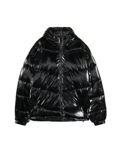 Błyszcząca kurtka puffer z kapturem