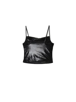 Błyszczący czarny top