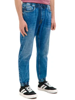 Ciemnoniebieskie jeansowe joggery