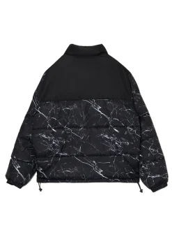 Ciemnoszara kurtka puffer z nadrukiem