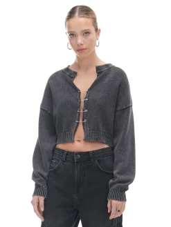 Ciemnoszary kardigan z agrafkami