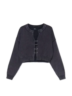 Ciemnoszary kardigan z agrafkami