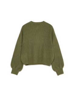 Ciemnozielony sweter z szerokim rękawem