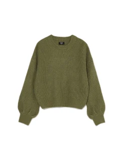 Ciemnozielony sweter z szerokim rękawem